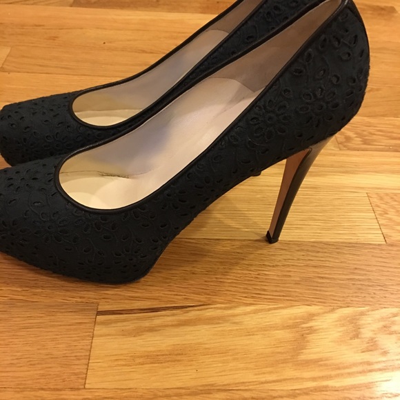 Brian Atwood Black Leather Pumps Covered in Eyelet - Picture 3 of 8